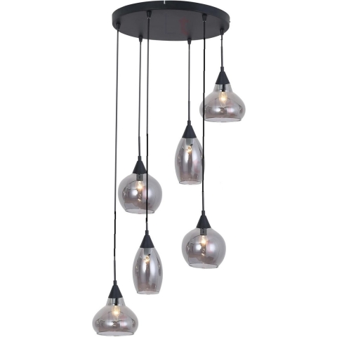 Freelight Hanglamp Macchia Zwart & Smoke Glas 6 Lichts
