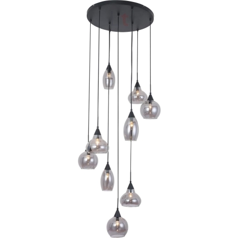 Freelight Hanglamp Macchia Zwart & Smoke Glas 9 Lichts
