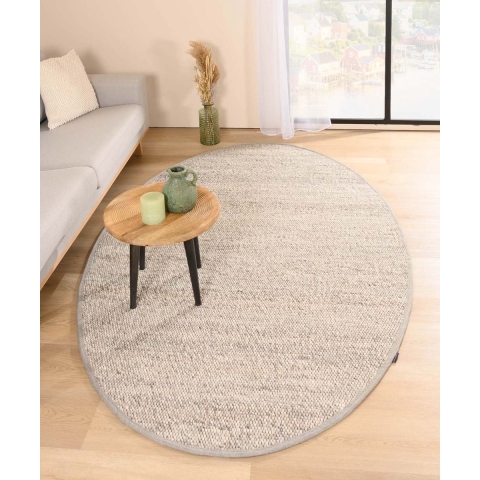 Nordic Weavers Wollen vloerkleed ovaal - Lett lichtgrijs - 122x183 cm