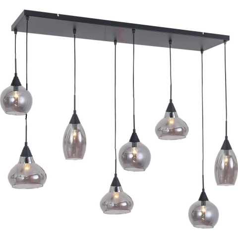Freelight Hanglamp Macchia Zwart & Smoke Glas 8 Lichts E14 Fitting