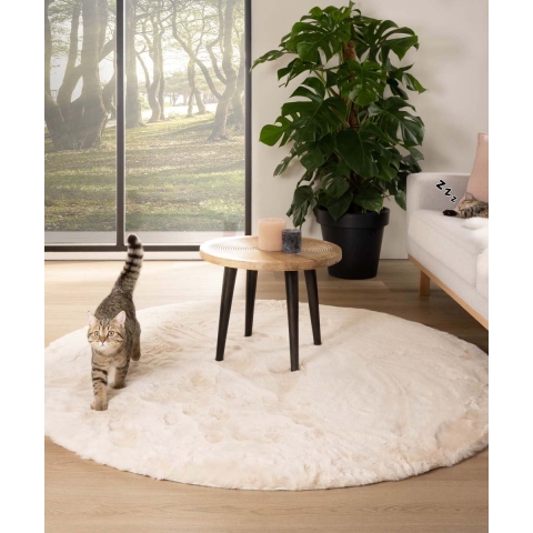 Tapeso Rond hoogpolig vloerkleed - Comfy plus - crème - 230 cm rond