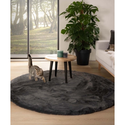 Tapeso Rond hoogpolig vloerkleed - Comfy plus - donkergrijs - 160 cm