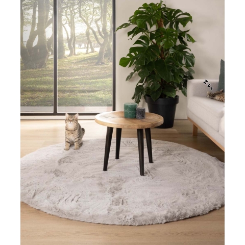 Tapeso Rond hoogpolig vloerkleed - Comfy plus - lichtgrijs - 160 cm