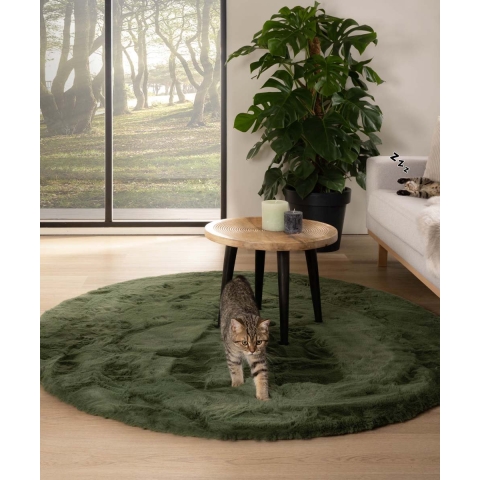 Tapeso Rond hoogpolig vloerkleed - Comfy plus - olijfgroen - 230 cm