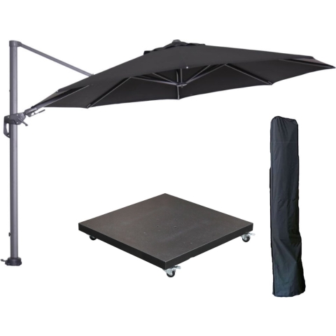 Garden Impressions Hawaii zweefparasol 3.5m zwart met voet en hoes