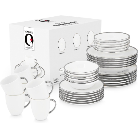 vtwonen Raw Serviesset 36-delig - Wit|zilver