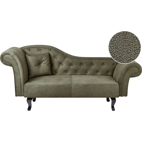 Beliani-LATTES II-Chaise longue-Olijfgroen-Linkerzijde-Fluweel
