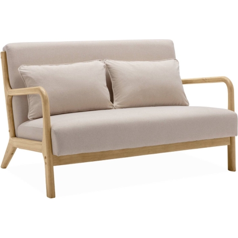 sweeek - 2-zitsbank in hout en stof, B 124 x D 83 x H 77cm