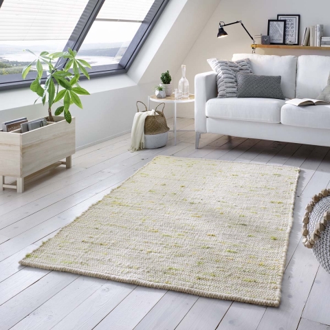 Tapeso Wollen vloerkleed handweef Oslo - crème|groen - 250x250 cm