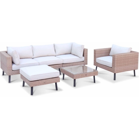 sweeek - Loungeset plat wicker, 5 plaatsen