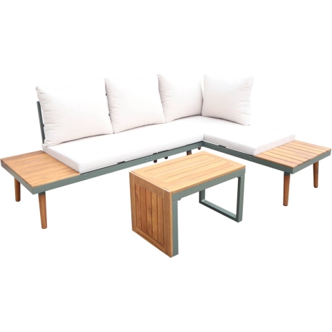 sweeek - Modulaire tuinset in aluminium en acacia, 4 zitplaatsen