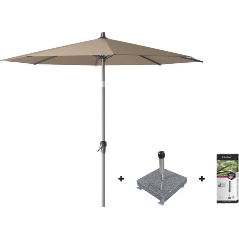 Platinum Riva stokparasol 2,5 m. rond - Taupe met voet en hoes