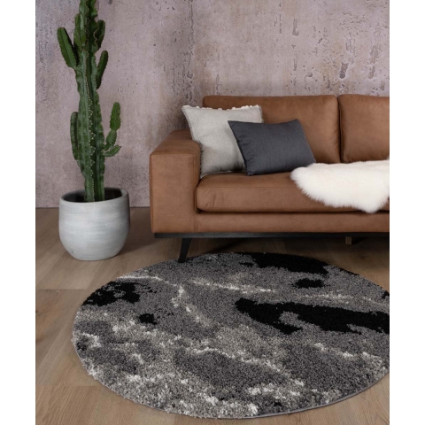 Boho&me Rond hoogpolig vloerkleed Marble Artisan - grijs - 200 cm rond