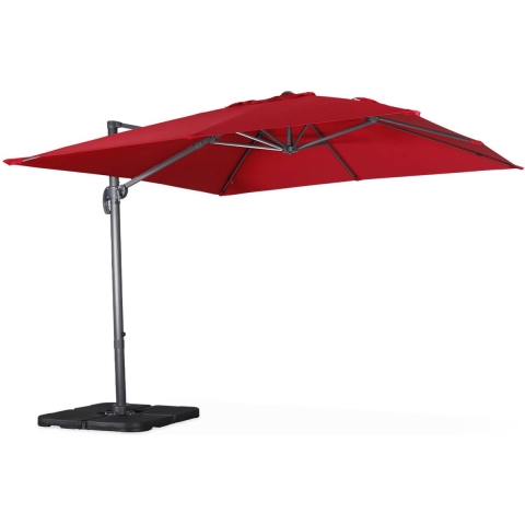 sweeek - Vierkante offset parasol 3x3m + set van 4 verzwaarde tegels