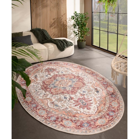 Heritaged Buitenkleed ovaal Vintage - Valenca Fino crème|rood -