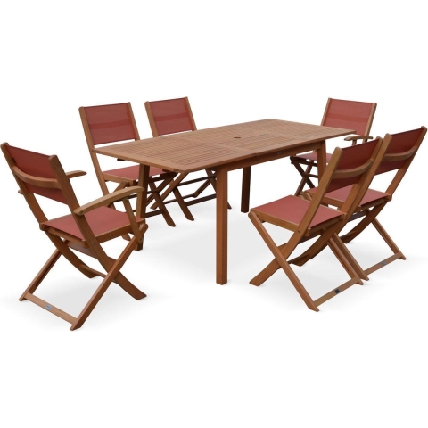 sweeek - Uitschuifbare houten tuintafel, 6 stoelen