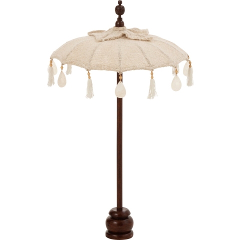 J-Line parasol + voet Kwastjes|Schelpen - hout - beige|donkerbruin - S