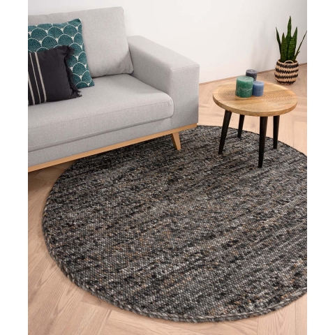 Nordic Weavers Rond wollen vloerkleed Lett - grijs|bruin - 160 cm rond