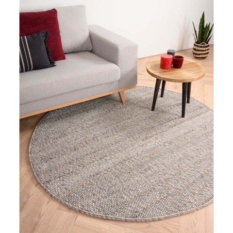 Nordic Weavers Rond wollen vloerkleed Lett - lichtgrijs - 190 cm rond