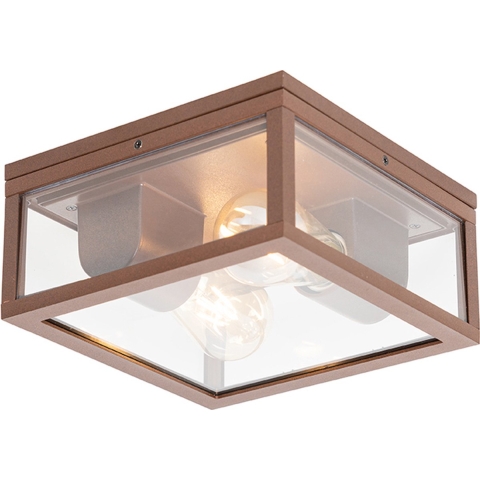 QAZQA Industriële plafondlamp roestbruin IP44 2-lichts - Charlois