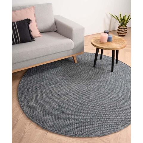 Nordic Weavers Rond wollen vloerkleed Lett - staalblauw - 120 cm rond