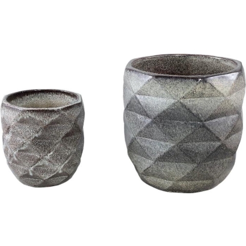 PTMD Bloempot Lotte - 34x34x35 cm - Keramiek - Grijs - Set van 2