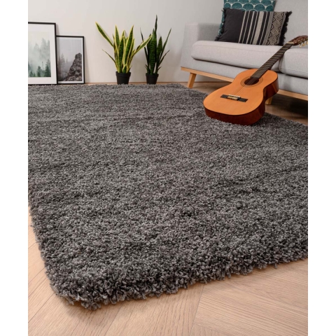 Tapeso Hoogpolig vloerkleed shaggy Grand effen - donkergrijs - 160x230