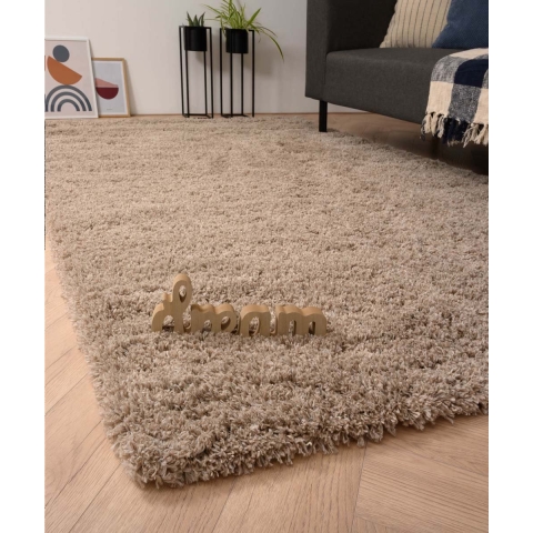 Tapeso Rond hoogpolig vloerkleed - Cozy Shaggy - beige - 160 cm rond