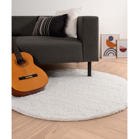 Tapeso Rond hoogpolig vloerkleed shaggy Trend effen - wit - 240 cm