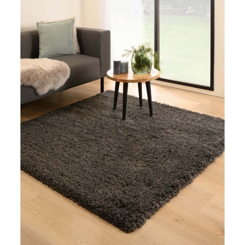 Tapeso Vierkant hoogpolig vloerkleed - Cozy Shaggy - donkergrijs -