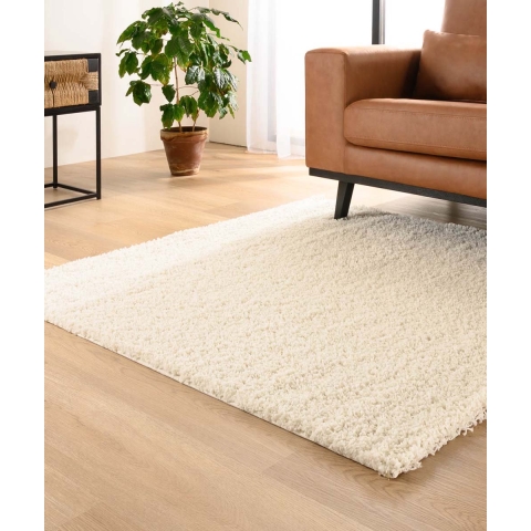 Tapeso Vierkant hoogpolig vloerkleed shaggy Trend effen - ivoor -
