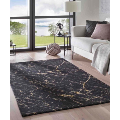 Tapeso Wasbaar vloerkleed Marmer - Chloé zwart|goud - 160x230 cm