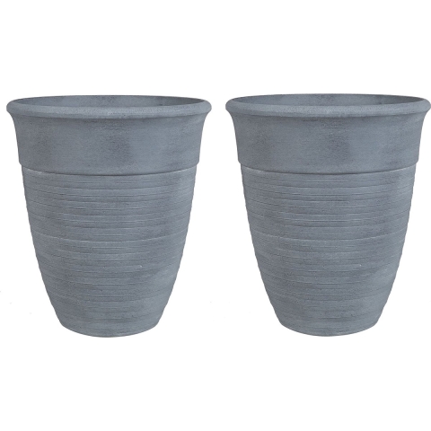 Beliani - KATALIMA - Bloempot set van 2 - Grijs - 43 cm - Stenenmix