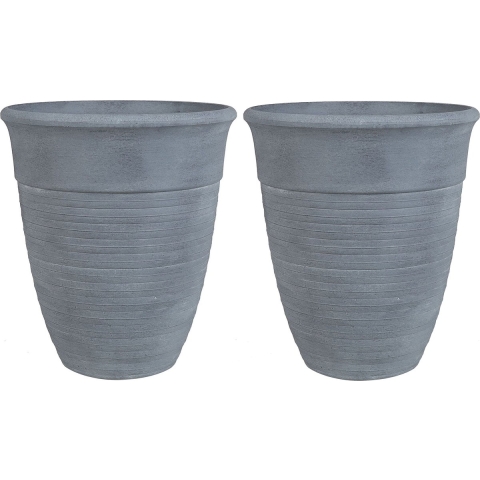 Beliani - KATALIMA - Bloempot set van 2 - Grijs - 50 cm - Stenenmix