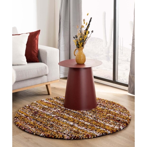 Boho&me Rond hoogpolig vloerkleed strepen Artisan - multi|okergeel -