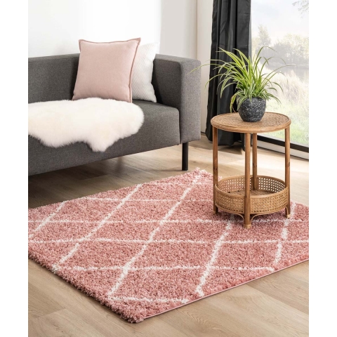 Boho&me Vierkant hoogpolig vloerkleed ruiten Habitat - roze|wit -