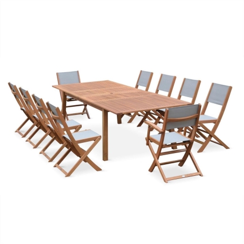 sweeek - Uitschuifbare houten tuintafel, 10 stoelen