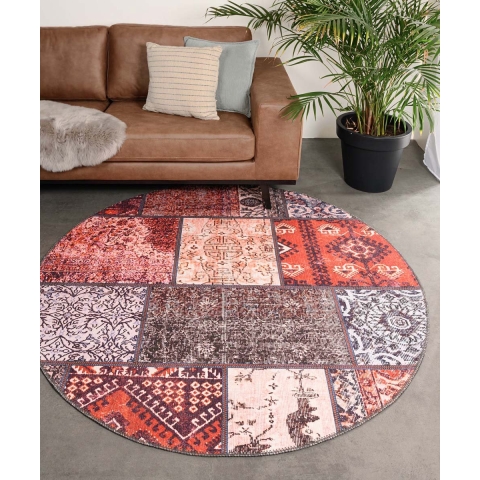 Heritaged Rond patchwork vloerkleed - Fade No.1 rood|multi - 190 cm