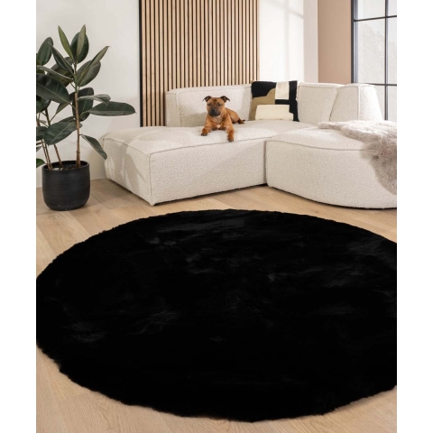 Tapeso Fluffy vloerkleed rond - Comfy Deluxe zwart - 80 cm rond