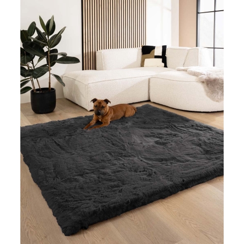 Tapeso Fluffy vloerkleed vierkant - Comfy Deluxe donkergrijs - 160x160