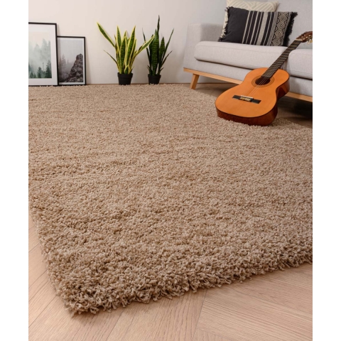 Tapeso Hoogpolig vloerkleed shaggy Grand effen - beige - 80x150 cm