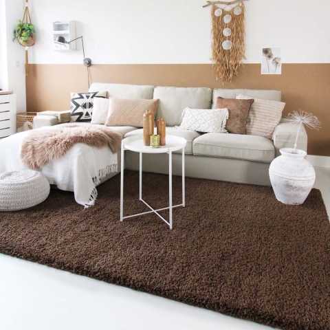 Tapeso Hoogpolig vloerkleed shaggy Trend effen - bruin - 160x230 cm