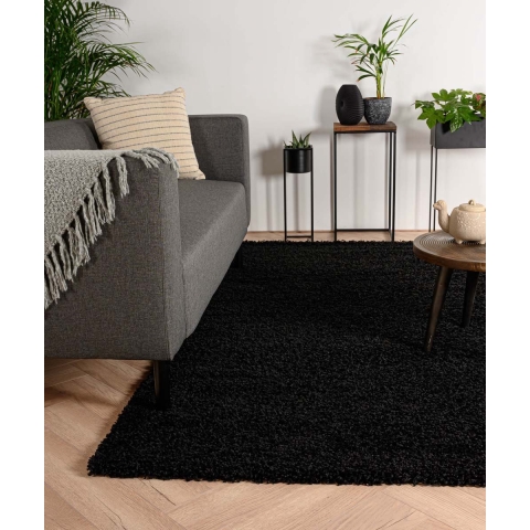 Tapeso Hoogpolig vloerkleed shaggy Trend effen - zwart - 140x200 cm