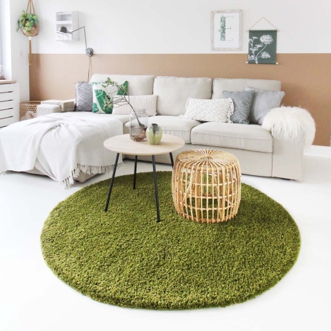 Tapeso Hoogpolig vloerkleed shaggy Trend effen rond - groen - 300 cm