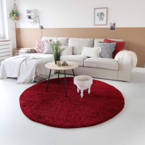 Tapeso Hoogpolig vloerkleed shaggy Trend effen rond - rood - 200 cm