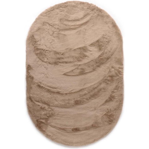 Tapeso Ovaal hoogpolig vloerkleed - Comfy plus - taupe - 150x240 cm