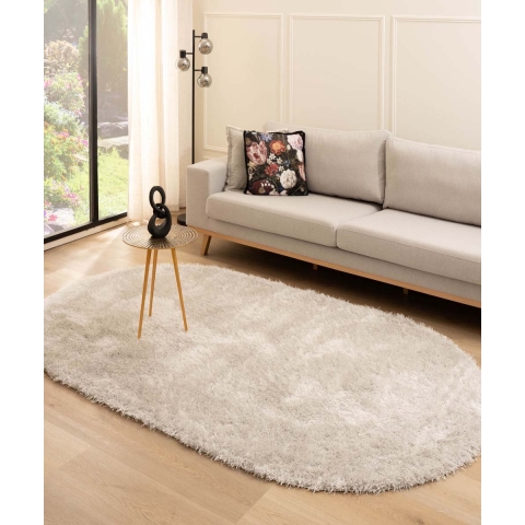 Tapeso Ovaal hoogpolig vloerkleed velvet - Posh lichtzilver - 120x180
