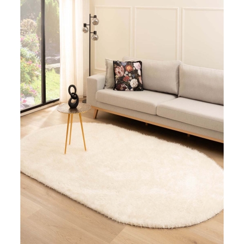 Tapeso Ovaal hoogpolig vloerkleed velvet - Posh wit - 280x380 cm