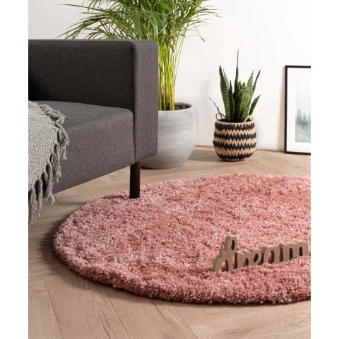 Tapeso Rond hoogpolig vloerkleed - Cozy Shaggy - roze - 160 cm rond
