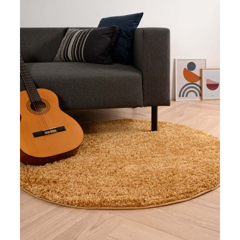 Tapeso Rond hoogpolig vloerkleed shaggy Trend effen - goud - 160 cm